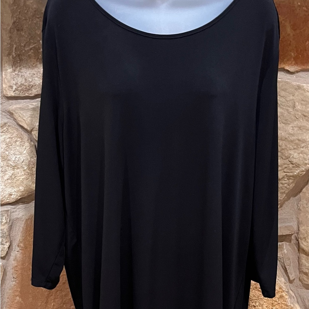 Chico’s Black Knit Pullover Blouse Woman’s XL Slinky Stretch Rounded Scoop Neck